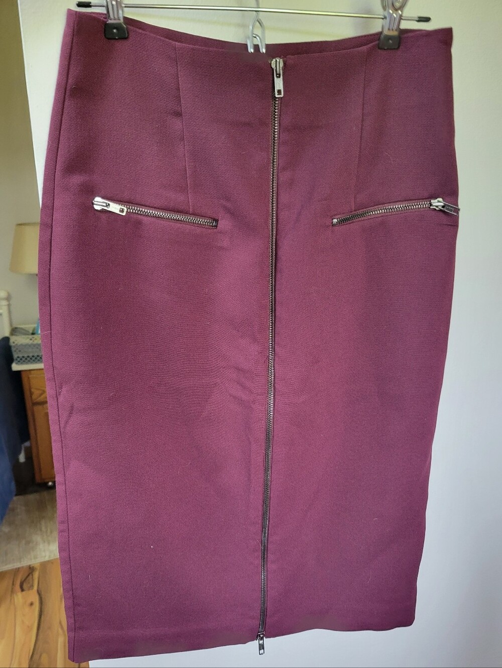 Plum Front-Zip Pencil Skirt